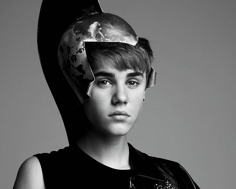 grayscale photography of Justin Bieber HD wallpaper